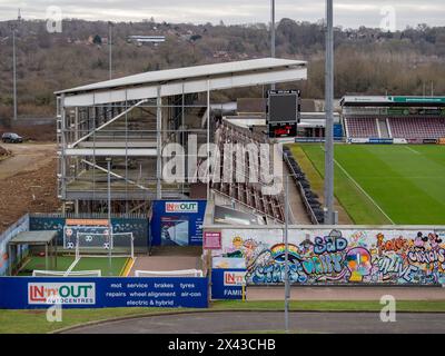 The Unfinished East Stand, Sixfields Stadium, Northampton, Royaume-Uni Banque D'Images