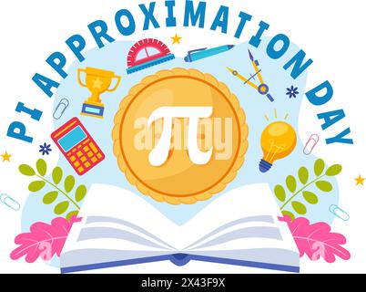 Pi approximation Day Vector illustration le 22 juillet avec des constantes mathématiques, des lettres grecques ou une tarte sucrée cuite en fond de dessin animé plat Illustration de Vecteur
