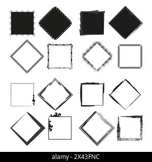 Collection vectorielle décorative de bordures. Ensemble de cadres assortis. Motif carré monochrome. Illustration de Vecteur