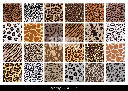 Imprimé animal. Motifs Safari, texture de peau de tigre. Girafe sauvage, zèbre léopard ou fourrure de jaguar, rayures de zoo. Textiles de couleurs naturelles, papier d'emballage, conception de papier peint. Impression pour tissu. Arrière-plan vectoriel Illustration de Vecteur