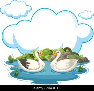 Deux canards flottant sur l'eau avec des nuages au-dessus Illustration de Vecteur