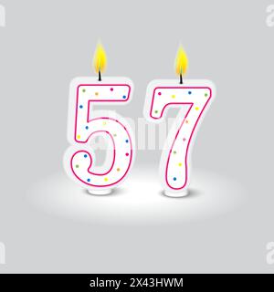 Festive 57 numéros de bougie. Décoration d'anniversaire colorée. Illustration vectorielle. Illustration de Vecteur