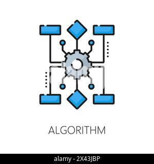 Algorithme AI, apprentissage automatique, icône de couleur de ligne de technologie d'intelligence artificielle. Intelligence artificielle informatique, algorithme intelligent robotique pictogramme vectoriel de ligne mince de la technologie future Illustration de Vecteur