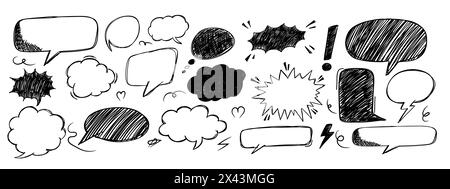 Ensemble de bulles de discours comiques de gribouillage vides de différentes formes. Elément de peinture pour stylo Illustration de Vecteur