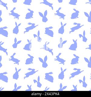 Modèle sans couture de Pâques de silhouettes de lapin bleu dans différentes actions. Motif lapins de Pâques festif. Isolé sur fond blanc. Pour le décor de Pâques Illustration de Vecteur