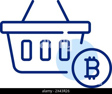 Bitcoin et panier. Intégration de la crypto-monnaie comme méthode de paiement pour les achats en ligne et le commerce électronique. Icône Illustration de Vecteur