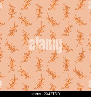 Outline Drawn Berry brindilles modèle sans couture dans les teintes d'automne à la mode salutations de Thanksgiving fond isoler EPS Vector concept pour l'emballage, papier peint, paquet ou cartes, affiche, bannière, brochure, étiquette Illustration de Vecteur