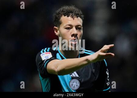 Preston, Royaume-Uni. 29 avril 2024. Kasey McAteer de Leicester City lors du match du Sky Bet Championship Preston North End vs Leicester City à Deepdale, Preston, Royaume-Uni, 29 avril 2024 (photo Steve Flynn/News images) à Preston, Royaume-Uni le 29/04/2024. (Photo par Steve Flynn/News images/SIPA USA) crédit : SIPA USA/Alamy Live News Banque D'Images