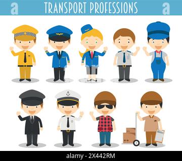 Ensemble vectoriel de professions de transport dans le style de dessin animé Illustration de Vecteur