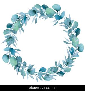 Eucalyptus, couronne, cadre rond, illustration, décoration, botanique, feuillage, design, fête des mères Banque D'Images