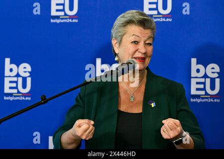 Gand, Belgique. 30 avril 2024. Ylva Johansson, commissaire européenne aux affaires intérieures photographiée lors d’une conférence ministérielle sur la mise en œuvre et l’opérationnalisation du Pacte européen sur l’asile et la migration, à Gand, mardi 30 avril 2024. BELGA PHOTO DIRK WAEM crédit : Belga News Agency/Alamy Live News Banque D'Images