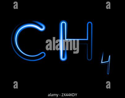 Illustration isolée vectorielle de formule de méthane avec effet néon. Illustration de Vecteur