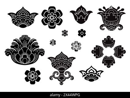Ensemble décoratif d'illustration vectorielle de fleurs de silhouette Illustration de Vecteur