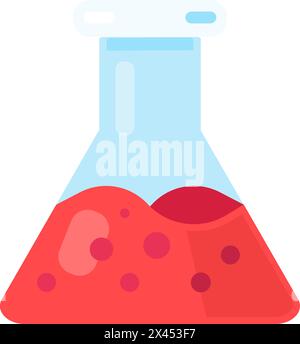 Flacon large avec icône de liquide bouillonnant rouge. Équipement pour l'analyse chimique du sang, élément médical de dessin animé caressé pour un design moderne et rétro. Simple c Illustration de Vecteur