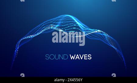 Ondes sonores sur fond bleu. Signal NUMERIQUE D'onde radio courbe. Fond de technologie numérique. Illustration de Vecteur