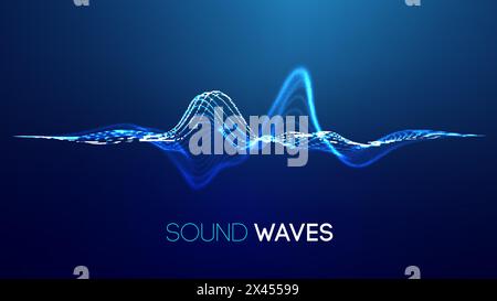 Ondes sonores sur fond bleu. Signal NUMERIQUE D'onde radio courbe. Fond de technologie numérique. Illustration de Vecteur