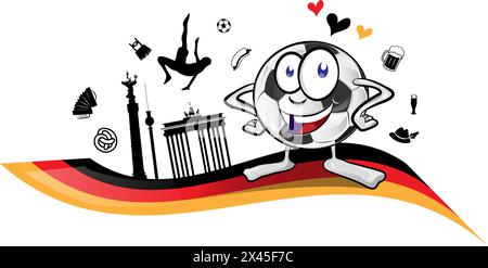 Drapeau de l'Allemagne avec dessin animé et symboles de mascotte de ballon de football. illustration vectorielle Illustration de Vecteur