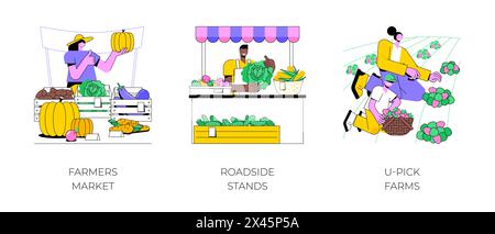 Vente de produits agricoles isolés illustrations vectorielles de dessins animés. Illustration de Vecteur