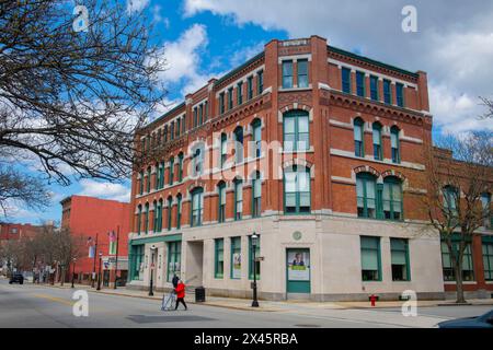 Bâtiments commerciaux historiques sur Central Street à Hurd Street dans le centre-ville de Lowell, Massachusetts ma, États-Unis. Banque D'Images