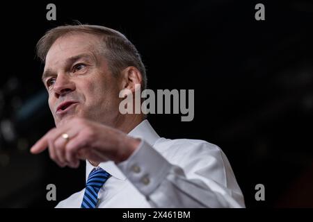 Washington, États-Unis. 30 avril 2024. Le représentant des États-Unis Jim Jordan, R-OH, lors d'une conférence de presse avec le Président Johnson et d'autres présidents de comité de la Chambre pour discuter de l'antisémitisme sur les campus universitaires au Capitole des États-Unis à Washington, DC le mardi 30 avril 2024. Photo de Annabelle Gordon/UPI. Crédit : UPI/Alamy Live News Banque D'Images