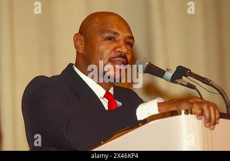 Boxe Marvin Hagler 1987 WBC et The Ring le titre des poids moyens combat Banque D'Images