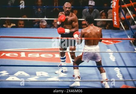 Boxe Suger Ray Leonard vs Marvin Hagler 1987 WBC et The Ring Middleweight combat Banque D'Images