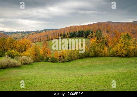 Un bel automne dans les montagnes polonaises de l'île Beskids en petite Pologne Banque D'Images