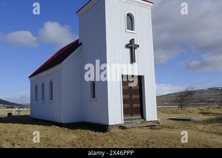 Église sur la route 523, Austurstræti, Islande Banque D'Images