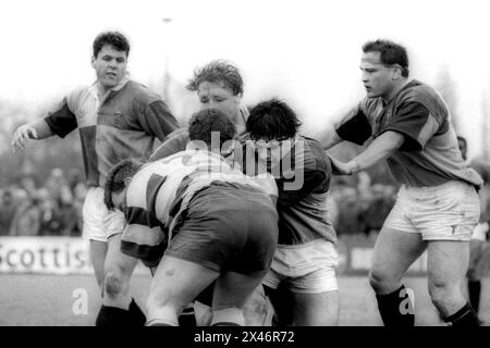 Brian Moore (à droite) jouant pour les Harlequins RFC dans la Pilkington Cup contre Nottingham en 1993 Banque D'Images