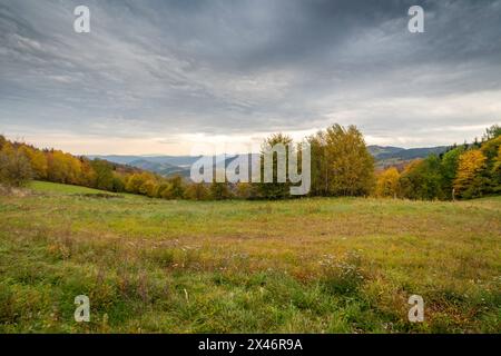 Un bel automne dans les montagnes polonaises de l'île Beskids en petite Pologne Banque D'Images