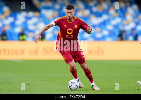 Naples, Italie. 28 avril 2024. Lorenzo Pellegrini de l'AS Roma lors de la série A TIM match entre la SSC Napoli et L'AS Roma au Stadio Diego Armando Maradona le 28 avril 2024 à Naples, Italie crédit : Giuseppe Maffia/Alamy Live News Banque D'Images