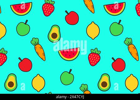 Modèle sans couture de fruits et légumes. Illustration vectorielle. Illustration de Vecteur