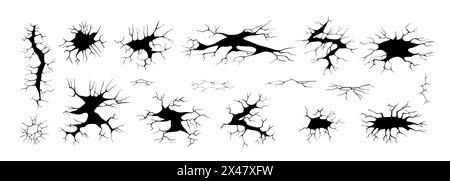 Fissures sèches. Fissure du trou au sol, craquelure fissurée et texture du mur endommagée. La géologie endommage la surface de la terre, fissures au sol, texture des trous ou tremblement de terre Illustration de Vecteur
