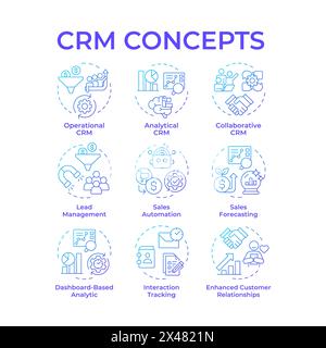 Les icônes de concept de dégradé bleu des types de système CRM Illustration de Vecteur