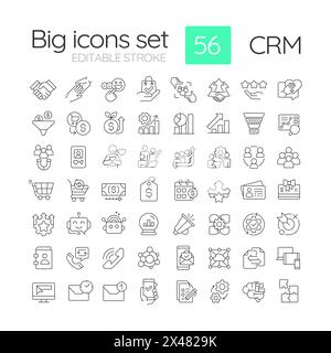 Jeu d'icônes linéaires CRM Illustration de Vecteur