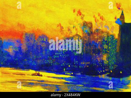 Coucher de soleil doré sur New York. Banque D'Images