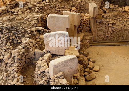 Gobekli Tepe site archéologique néolithique datant de 10 millénium av. J.-C., grandes structures circulaires avec des piliers de pierre massifs, Potbelly Hill, Sanliurf Banque D'Images