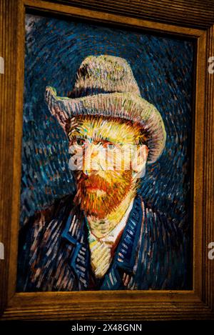 Autoportrait avec chapeau de feutre gris Musée Van Gogh à Amsterdam, pays-Bas. Banque D'Images