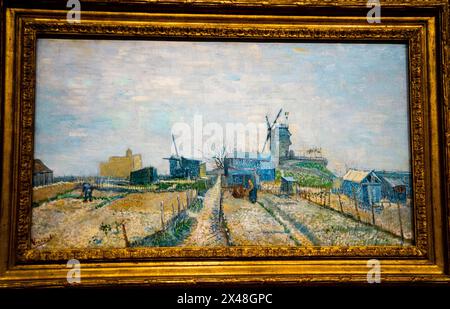 Montmartre : moulins à vent et lotments, Vincent van Gogh, Musée Van Gogh à Amsterdam, pays-Bas. Banque D'Images