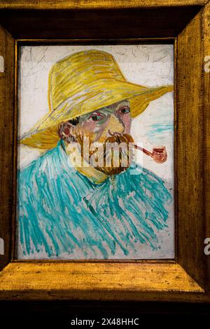 Vincent van Gogh Autoportrait avec Pipe et chapeau de paille, Musée Van Gogh à Amsterdam, pays-Bas. Banque D'Images