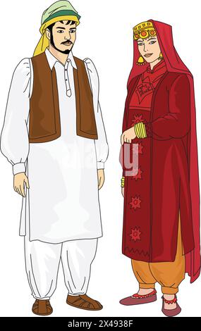 Un couple cachemiri portant une robe traditionnelle Illustration de Vecteur