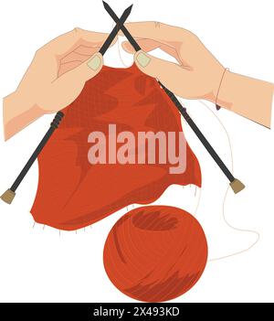 Illustration montrant la laine et les aiguilles à tricoter tissant un pull Illustration de Vecteur