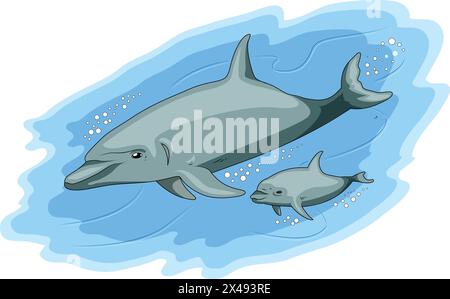 Baleine et son jeune nageant dans l'océan Illustration de Vecteur
