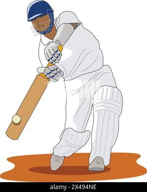 Un sportif jouant au cricket avec une batte à la main Illustration de Vecteur