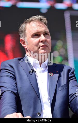 Vienne, Autriche. 01 mai 2024. Le président du parti fédéral Andreas Babler lors de la marche du 1er mai du SPÖ Vienna (Parti social-démocrate autrichien) sur la place de la mairie de Vienne Banque D'Images