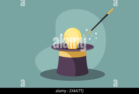 Développer de nouvelles idées - ampoule sortant du chapeau de magicien - illustration stock en tant que fichier EPS10 Illustration de Vecteur