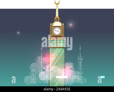 Les tours de l'horloge formellement Abraj Al Bait - la Mecque Arabie Saoudite - illustration stock en tant que fichier EPS 10 Illustration de Vecteur