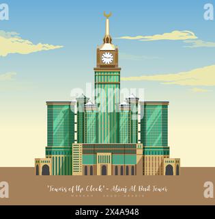 Les tours de l'horloge formellement Abraj Al Bait - la Mecque Arabie Saoudite - illustration stock en tant que fichier EPS 10 Illustration de Vecteur