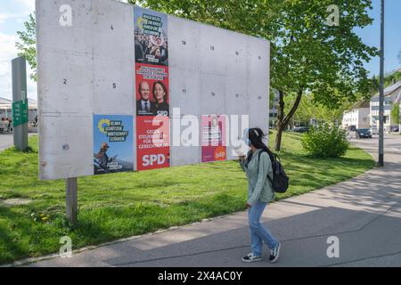 Kempten 2024 : Wahlplakate von SPD, Grüne und ÖDP zur Europawahl AM 9. Juni 2024 *** Kempten 2024 : affiches électorales du SPD, des Verts et de ÖDP pour les élections européennes du 9 juin 2024 Bayern Deutschland GMS15645 Banque D'Images