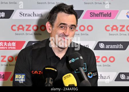 Sheffield, Royaume-Uni. 01 mai 2024. Ronnie O'Sullivan prend la parole lors de sa conférence de presse post-match, lors des Championnats du monde Cazoo 2024 au Crucible Theatre, Sheffield, Royaume-Uni, le 1er mai 2024 (photo de Cody Froggatt/News images) à Sheffield, Royaume-Uni, le 5/1/2024. (Photo de Cody Froggatt/News images/Sipa USA) crédit : Sipa USA/Alamy Live News Banque D'Images